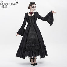 Load image into Gallery viewer, ESKT06601 Gothic Pattern Satin Rose Mesh Long Sleeve Dress