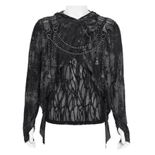 Load image into Gallery viewer, TT318 Black and Grey Two-Tone Distressed Striped Long-Sleeve Hoodie T-Shirt