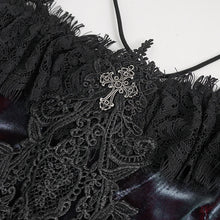 Load image into Gallery viewer, TT241 Wine velvet big lace flat shoulder short sleeves vest