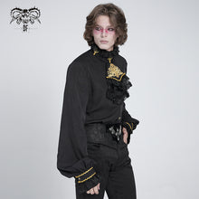 Load image into Gallery viewer, SHT02301 Men Gothic black and gold embroidered lace sleeves bow tie chiffon shirts
