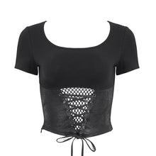 Load image into Gallery viewer, TT267 Leather studded shawl knitted two-piece women's short T-shirt