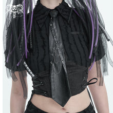 Load image into Gallery viewer, AS149 Asymmetric black leather tie with chain