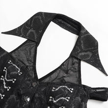 Load image into Gallery viewer, SHT150 Serpentine-Print Woven Halter-Neck Off-Shoulder Punk Shirt