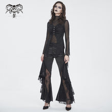 Load image into Gallery viewer, TT270 Gothic high neck long sleeve knitted mesh women's T-shirt