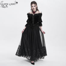 Load image into Gallery viewer, ESKT05601 black Gothic floral embroidered skirt