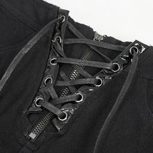 Load image into Gallery viewer, PT208 Denim and leather spliced asymmetric  shorts with chain