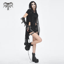 Load image into Gallery viewer, CA006 punk asymmetrical women broken holes black hooded cape