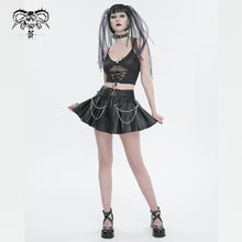 Load image into Gallery viewer, SKT166 Faux leather tied with rope pleated skirt with chain