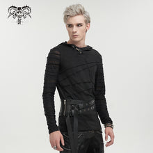 Load image into Gallery viewer, TT158 everyday wear men irregular striped patchwork punk bandage hooded top