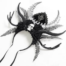 Load image into Gallery viewer, AS305 Halloween Antler and Antelope Horn Headband with Rose and Crescent Moon Accents
