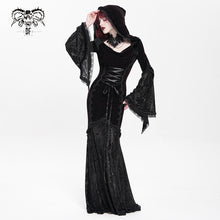 Load image into Gallery viewer, SKT24002 Dark Red Long Trumpet Sleeve Gothic Fishtail Hooded Dress