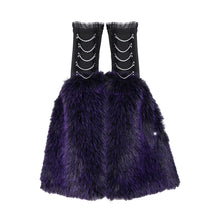 Load image into Gallery viewer, AS308 Black and purple fox fur mid-length plush leg warmers