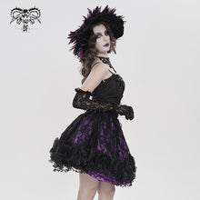 Load image into Gallery viewer, SKT256 Gothic Jacquard and Purple Satin Patchwork Slip Dress