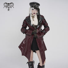 Load image into Gallery viewer, CT27602 Red Punk-Style Mid-Length Coat with Glossy Finish and Multiple Straps