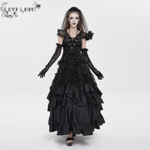 Load image into Gallery viewer, ESKT079 Gothic Jacquard High-Waisted Skirt with Frayed Trim