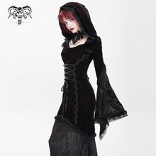 Load image into Gallery viewer, SKT24002 Dark Red Long Trumpet Sleeve Gothic Fishtail Hooded Dress