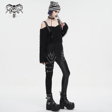 Load image into Gallery viewer, SR015 Plush mesh off-the-shoulder short sweater with chain