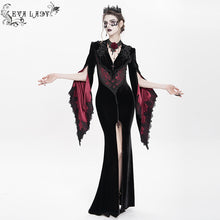 Load image into Gallery viewer, ECT02202 Black and red Slim-fit velvet long coat with slit sleeves