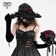 Load image into Gallery viewer, AS198 women gothic Feather rose wide brim big lace straw hat