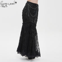 Load image into Gallery viewer, ESKT08001 Black Sequin-Embellished Mesh and Flocked Floral Mesh Fitted Fishtail Skirt