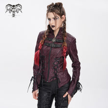 Load image into Gallery viewer, CT26302 Red Pleated Faux Leather Punk Jacket
