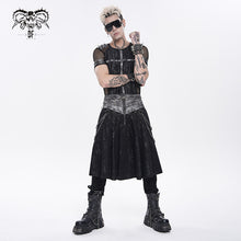 Load image into Gallery viewer, SKT261 Gold-Stamped Twill and Faux Leather Pleated Punk Skirt