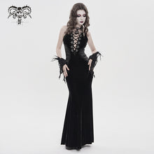 Load image into Gallery viewer, SKT25301 Black Gothic Velvet Strappy Dress with Side Seam Pleats