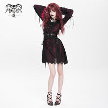 Load image into Gallery viewer, SKT24502 Red floral Lace Long Sleeve Gothic Dress