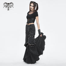 Load image into Gallery viewer, PT238 Punk black gauze with stretchy gauss big rhombus mesh women flared trousers