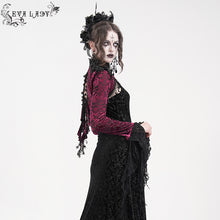 Load image into Gallery viewer, ECA02002 Gothic pattern women flared sleeves red velvet short lace shawl