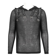Load image into Gallery viewer, TT262 Punk striped knitted hooded T-shirt
