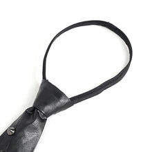 Load image into Gallery viewer, AS149 Asymmetric black leather tie with chain