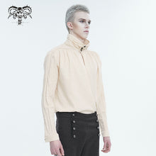 Load image into Gallery viewer, SHT101 Apricot Cotton Linen Jacquard Stand Collar Men's Shirt