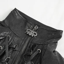 Load image into Gallery viewer, CT212 Stand collar strappy crackled leather jacket