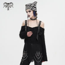 Load image into Gallery viewer, SR015 Plush mesh off-the-shoulder short sweater with chain