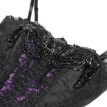 Load image into Gallery viewer, SKT256 Gothic Jacquard and Purple Satin Patchwork Slip Dress