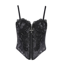 Load image into Gallery viewer, ECST00801 black Gothic fringed iris one-piece bustle corset