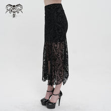 Load image into Gallery viewer, SKT097 daily life irregular hem court flocking printed mesh sexy ladies package hip fishtail skirt