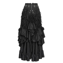 Load image into Gallery viewer, ESKT079 Gothic Jacquard High-Waisted Skirt with Frayed Trim