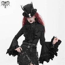 Load image into Gallery viewer, SHT00901 Women gothic big flared sleeves lace up black cotton blouse with necktie