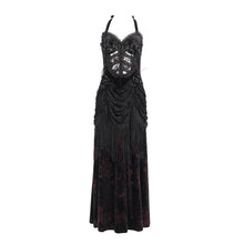 Load image into Gallery viewer, ESKT06502 Wine Gothic velvet dress with fur collar