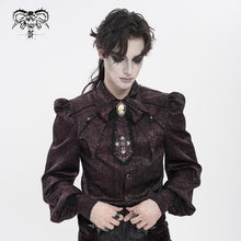 Load image into Gallery viewer, SHT15402 Wine Gothic Long-Sleeve Pleated Shirt with Bat-Wing Shoulder Flaps