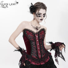 Load image into Gallery viewer, ECST01002 Red Gothic snake-print suede corset