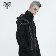 Load image into Gallery viewer, CT206 rubberized cross pattern leather shoulder loops asymmetrical men's long coat