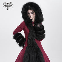 Load image into Gallery viewer, CT12602 daily life winter sexy women red gothic party woolen hooded long coat with fur