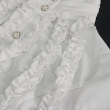 Load image into Gallery viewer, SHT10602 White chiffon smocked lace stand collar women's shirt