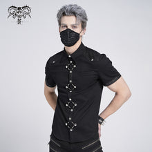 Load image into Gallery viewer, SHT008 daily life summer biker black men short sleeves punk metallic cotton shirt