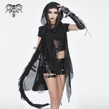 Load image into Gallery viewer, CA006 punk asymmetrical women broken holes black hooded cape