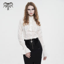 Load image into Gallery viewer, SHT10602 White chiffon smocked lace stand collar women's shirt