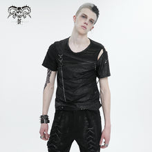 Load image into Gallery viewer, TT249 Tattered Knit Zipper Webbing Men's T-Shirt